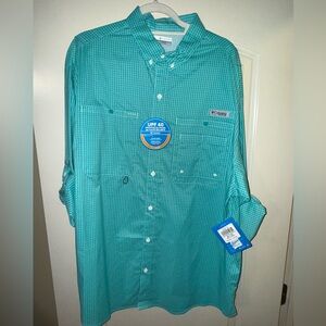 Columbia PFG Men’s Teal Green Long Sleeve Button-Down Shirt — XL